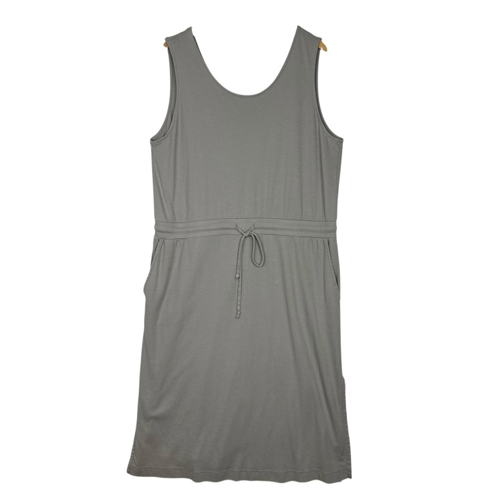 Haven Well Within XXL Gray Cotton Sleeveless Midi Dress Pockets Drawstring Waist